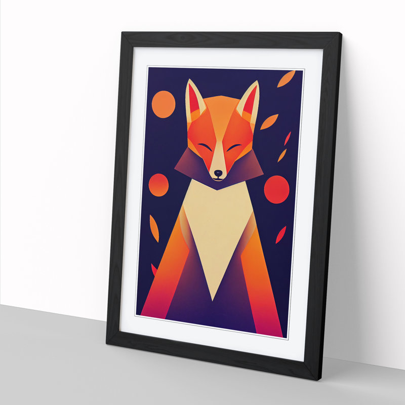 FRM-V0523-1025X Fox Japanese - Picture Frame Print, 34cm H x 25cm W x 2cm D, Black Framed