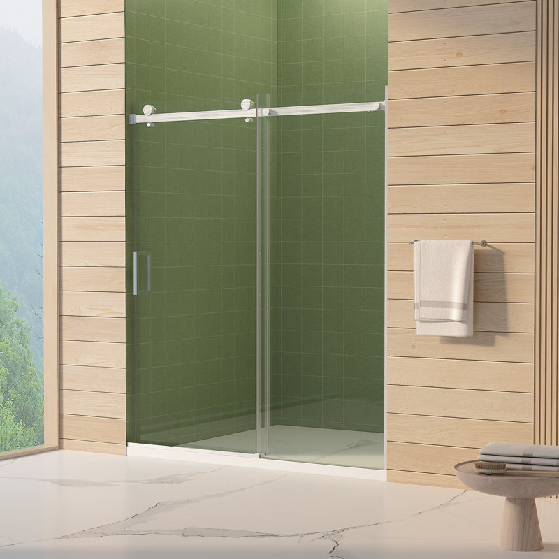56"-60"W X 70"H Frameless Shower Door, Sliding Shower Door, With Premium 5/16"(8Mm) Thick Tempered Glass Shower Enclosure,Double Side Easy Clean Coat,Brushed Nickel Finished With Buffer