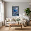 Arbre bleu sur le rivage rocheux sous la pleine lune - Tableau sur toile-830258136