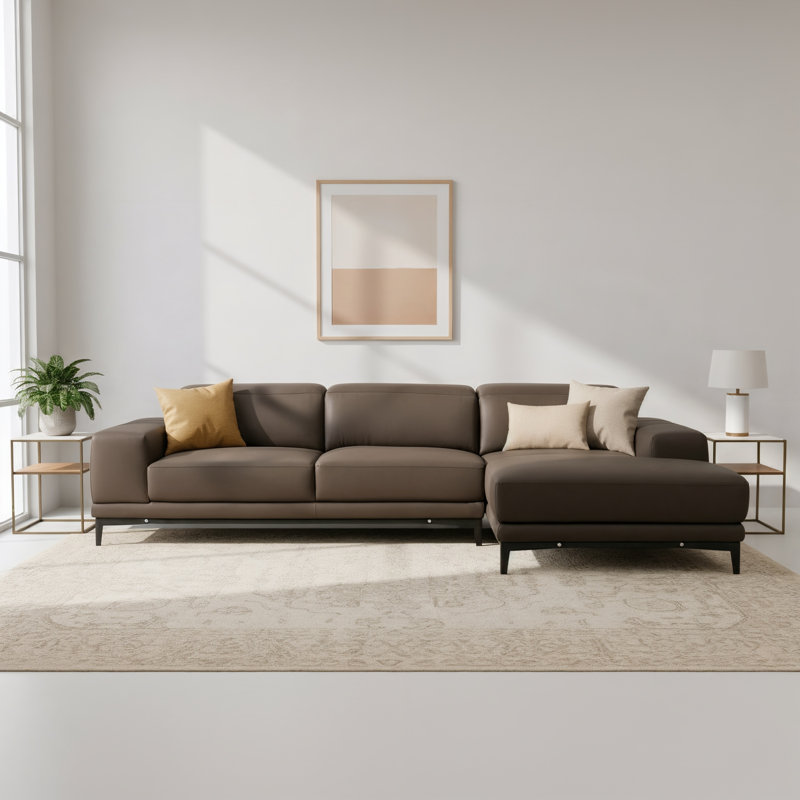 Ferrera 120.1" W Top-Grain Leather Sectional, Right Hand Facing