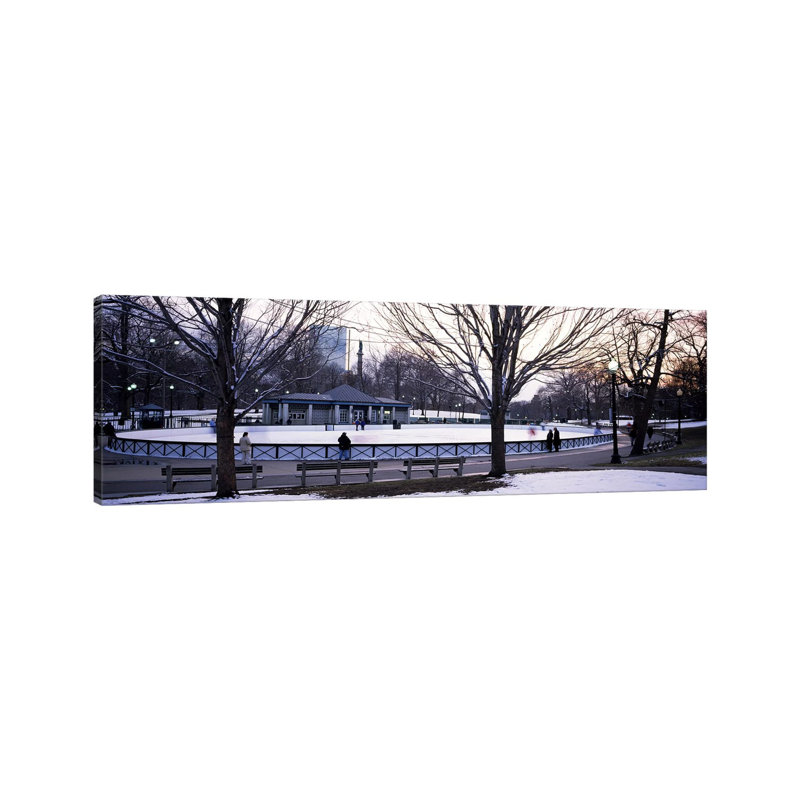 Group Of People In A Public Park, Frog Pond Skating Rink, Boston Common, Boston, Suffolk County, Massachusetts, USA - Wrapped Canvas Panoramic Print