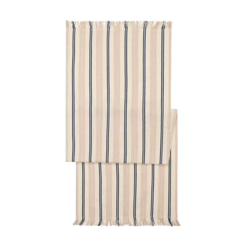 French Home 18”X 57” Cream, Blue, And Pink Striped Table Runner