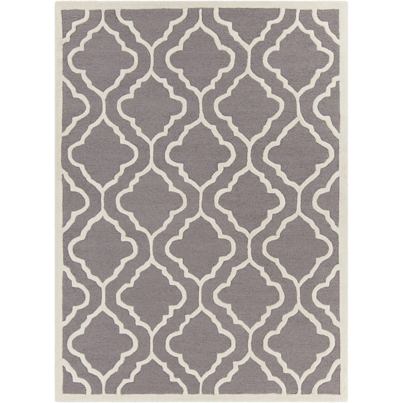 Tapis en treillis moderne gris et crème touffeté à la main Electra Authentic, 5 pi x 7 pi