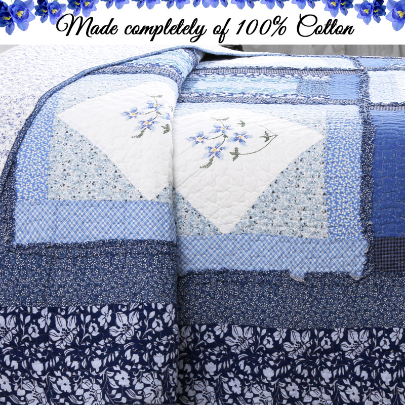 Charlotte Farmhouse / Country Cotton Quilt, Queen Quilt + 2 Shams