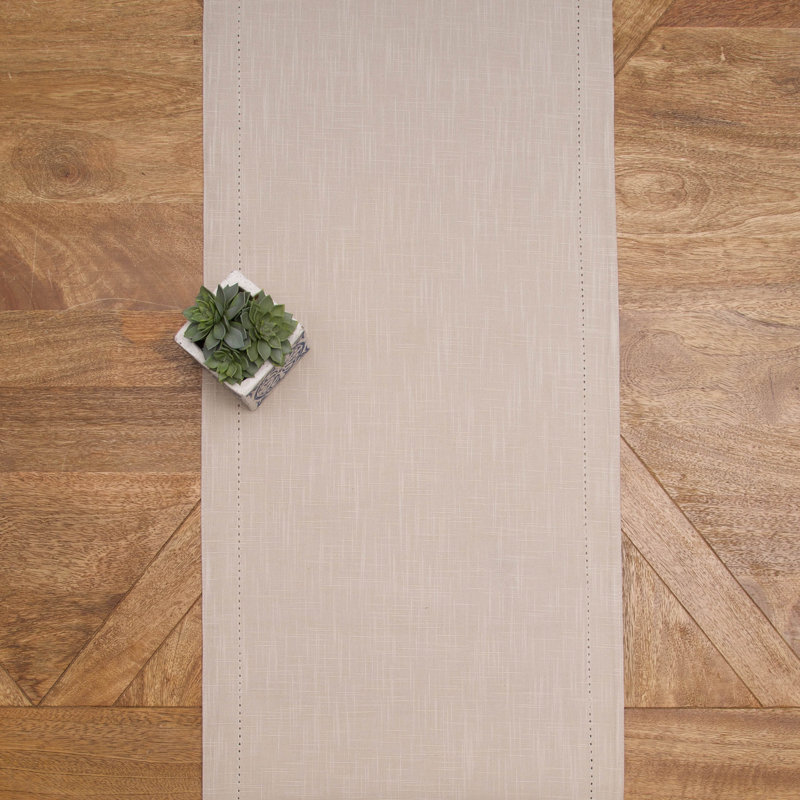 Hemstitch Solid Tan Table Runner, Tan
