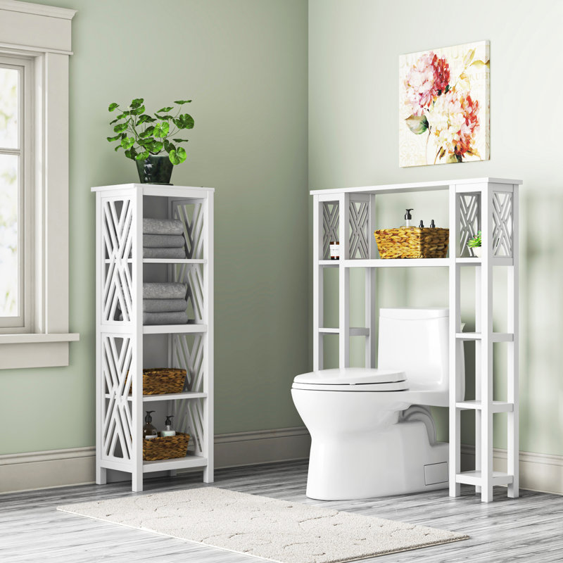 Lund Wooden Bath Set With 1 Over The Toilet Bathroom Shelf And1 Tall Bath Storage Shelf