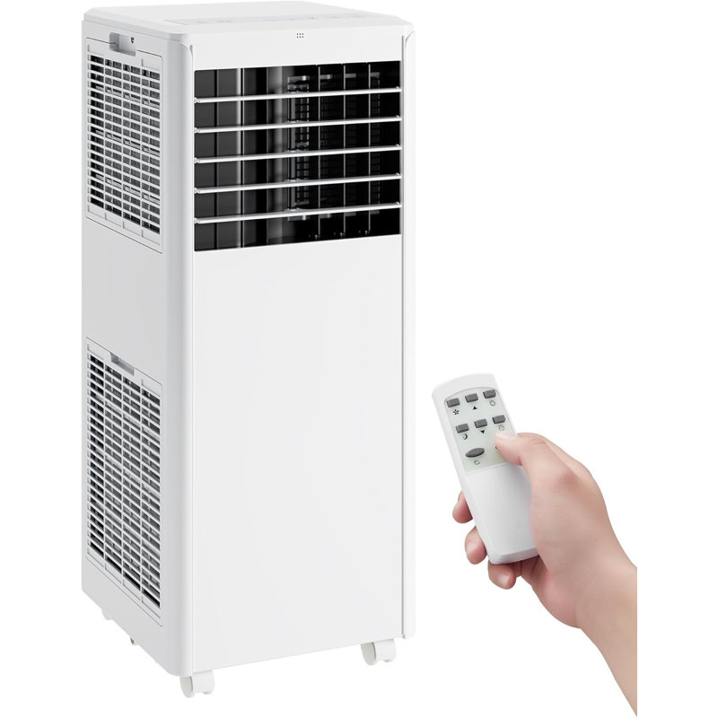Climatiseur portatif 4-en-1 de 8 000 BTU, unité de climatisation compacte à roues avec refroidissement, déshumidificateur, mode ventilateur et sommeil, télécommande, minuterie et ensemble de fenêtre pour les pièces jusqu'à 350 pieds carrés, noir