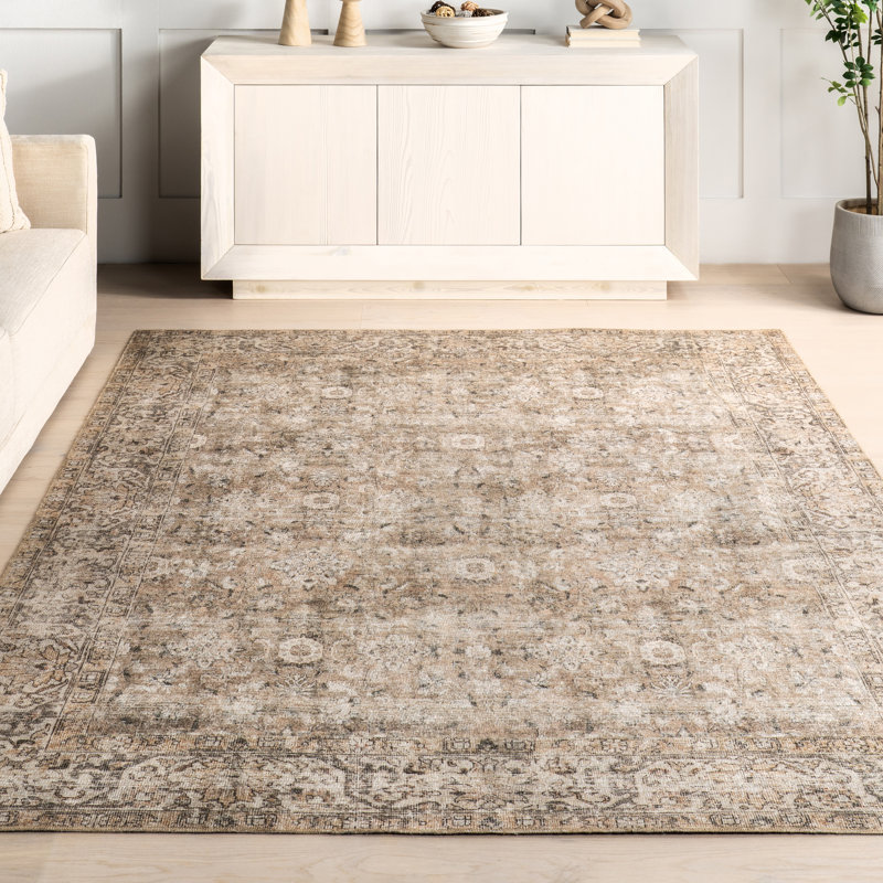 Jeccica Distressed Vintage Medallion Jute Blend Polyester Area Rug, Rectangle 5' x 8'