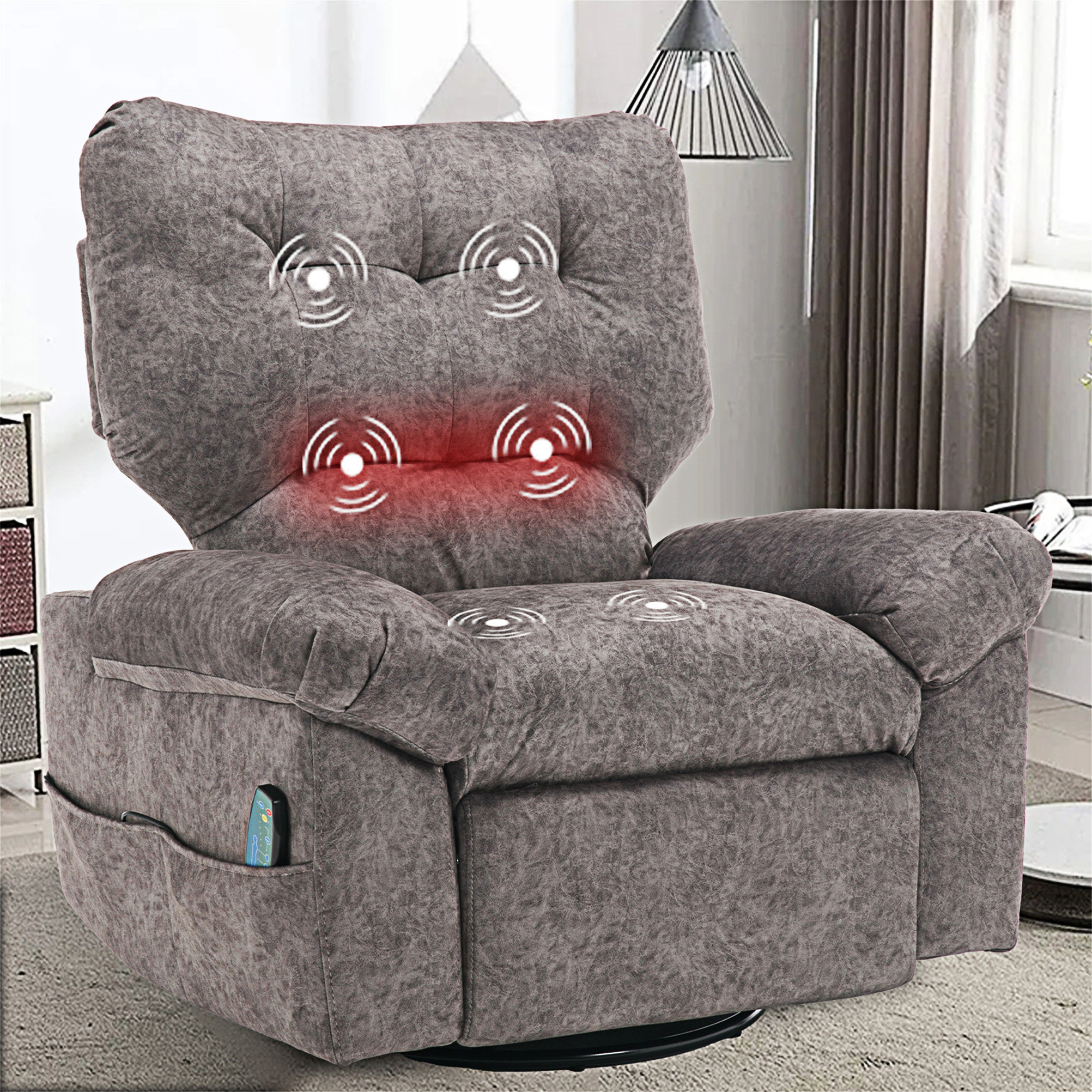 Latitude Run® Overstuffed Rocker Recliner Chair With Massage And Heat ...