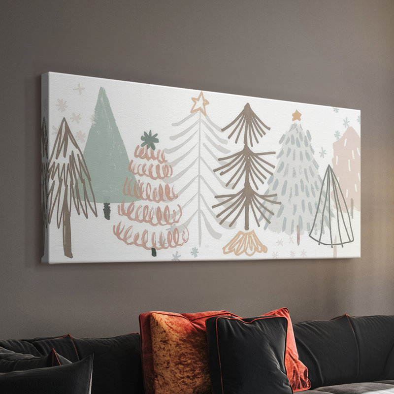 Collection de croquis de sapins de Noël - Toile tendue avec châssis - Prêt à accrocher