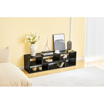 Meuble télé réglable modulaire avec rangement ouvert et console avec plusieurs compartiments, tablette multimédia pour le salon et la chambre à coucher