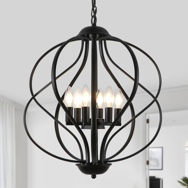 Avers 6 - Light Unique Geometric Chandelier Wrought Iron Accents(18.9"), Matte Black