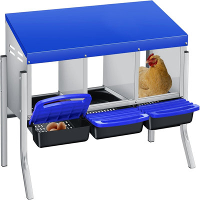 Boîte de nidification à 3 trous pour poulailler avec perchoir et pieds (bleu)