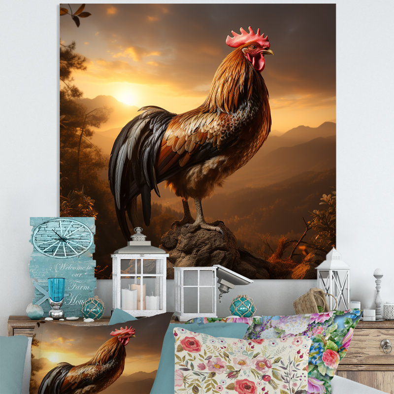 Poulet coq du crépuscule - Art mural en métal animal de poulet, H 29 po x l 29 po