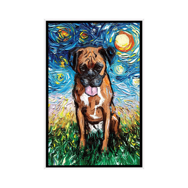 Reproduction d’art « boxer Night II » par aja Trèves, Pas de tapis, H 26 po x l 18 po x 1,5 po, Toile blanche encadrée