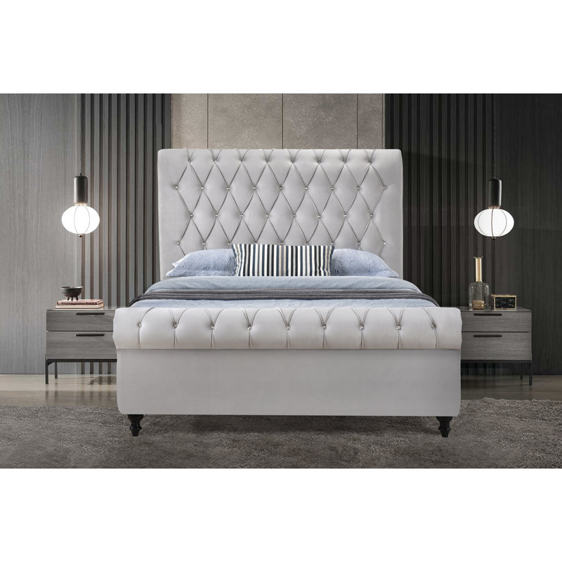 Harkness Upholstered Wingback Bed, Queen, Light Gray