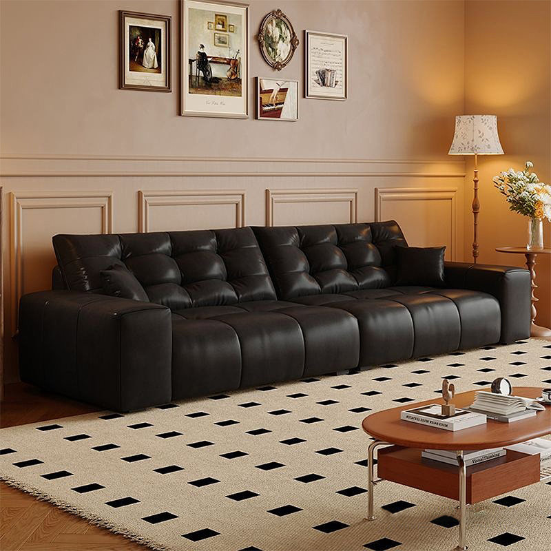 Canapé modulaire noir en similicuir, H 31,5 po x l 106,3 po x P 31,5 po, Noir