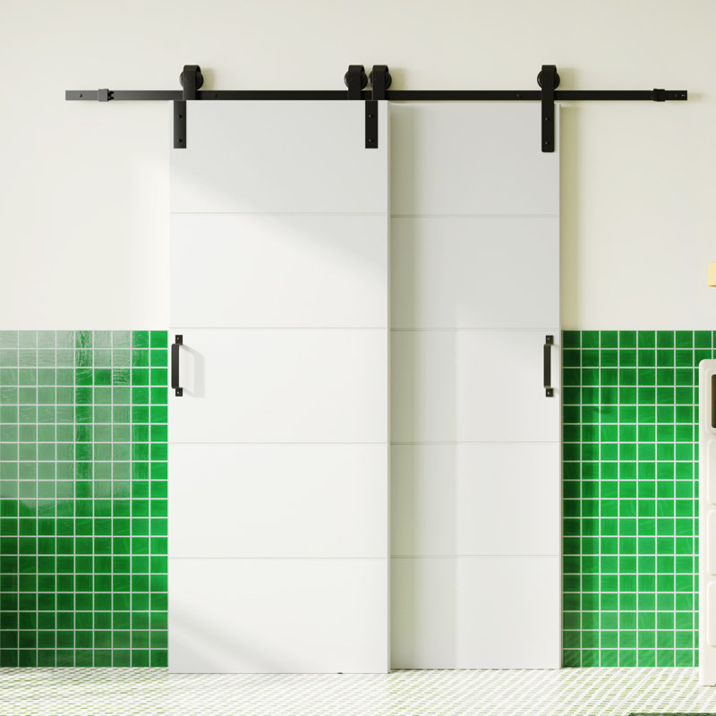 Bypass Sliding Barn Door - White 4 Lite Raised Flush Design With Manufacture Wood Include Bypass Barn Door Hardware Kit