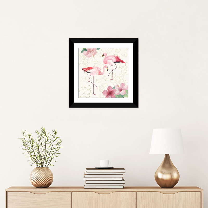 «Tropical Fun Bird V», reproduction sur toile tendue, H 24 po x l 24 po x P 1 po, Papier beaux-arts encadré noir, Blanc