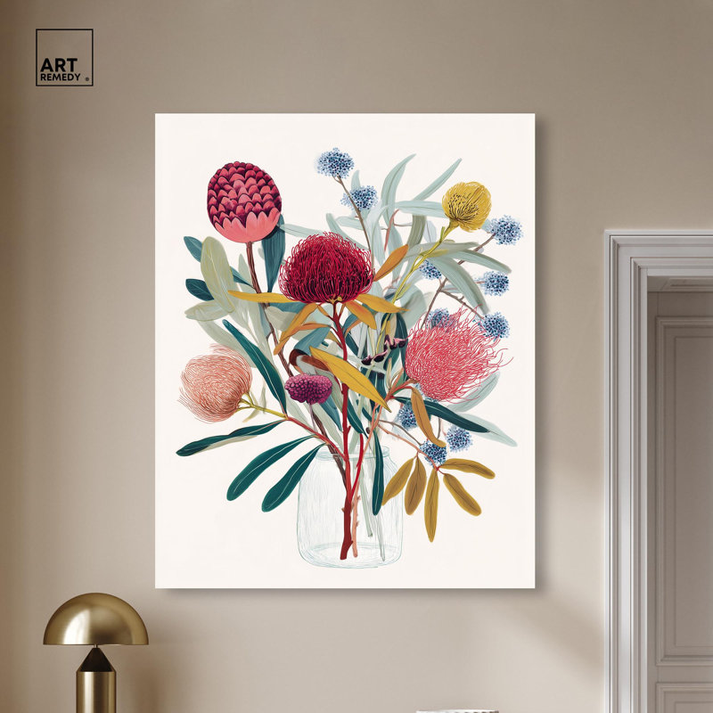 Art mural contemporain, vase floral imprimé sur toile par Art Remedy, cadre noir, 16 x 20, H 20 po x l 16 po