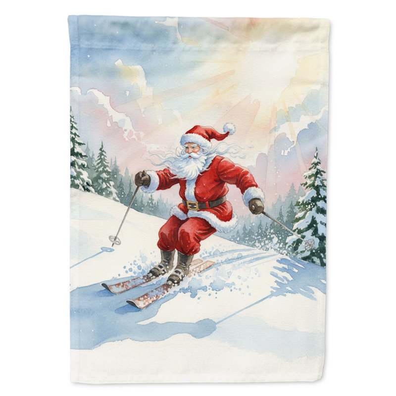 Père Noël skiant en descendant le drapeau du jardin de Noël, Taille du jardin, Santa Skiing Downhill