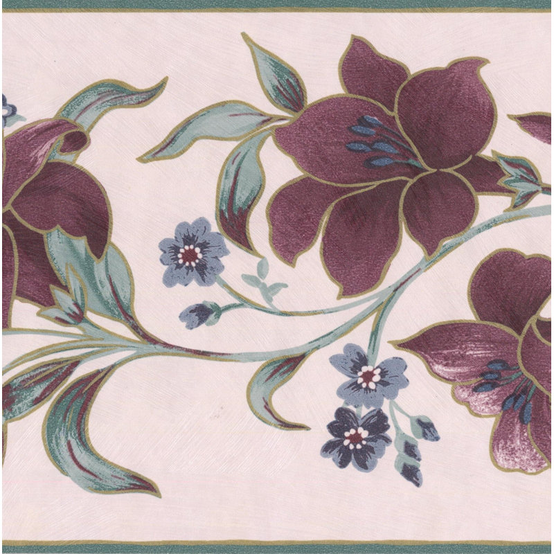 Bordure de papier peint floral et botanique 15 pi x 6,87 po Hazleton Flowers