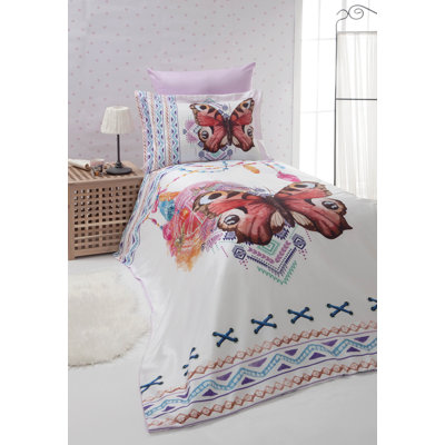 Ensemble de housse de couette simple 100% coton Ranforce, housse de couette 63 x 87, drap plat 63 x 95, taie d'oreiller 20 x 28 | Doux et durable, 145 fils, imprimé pigment, lavable à la machine, fermeture à boutons