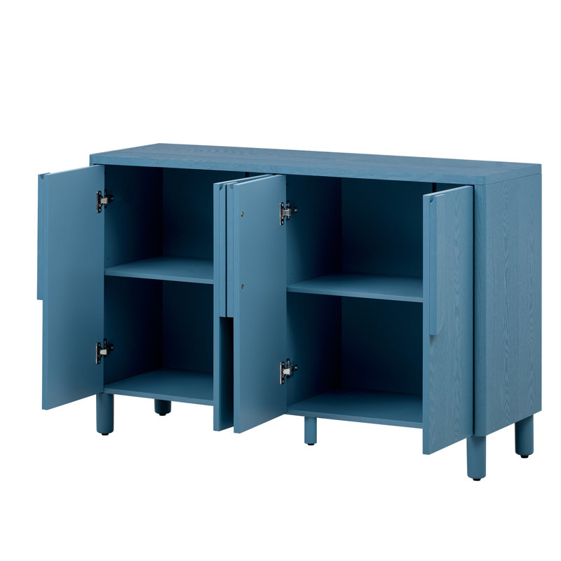 Buffet à 4 portes avec rangement, buffet en bois avec poignées arquées uniques et tablettes réglables pour la salle à manger, la cuisine et le salon