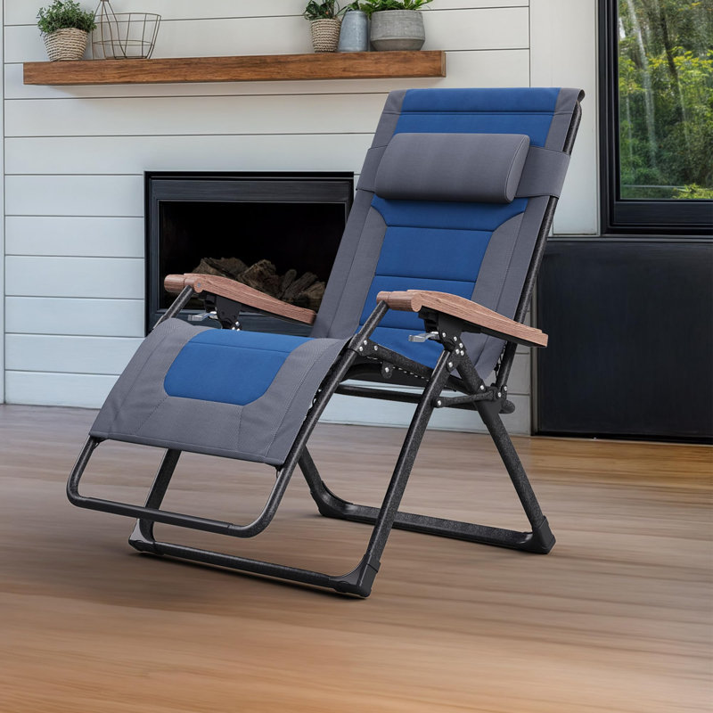 Oversized Outdoor Reclining Chair Patio Zero Gravity Chaise Lounge Folding Chair with Quilted Cushion Adjustable Headrest