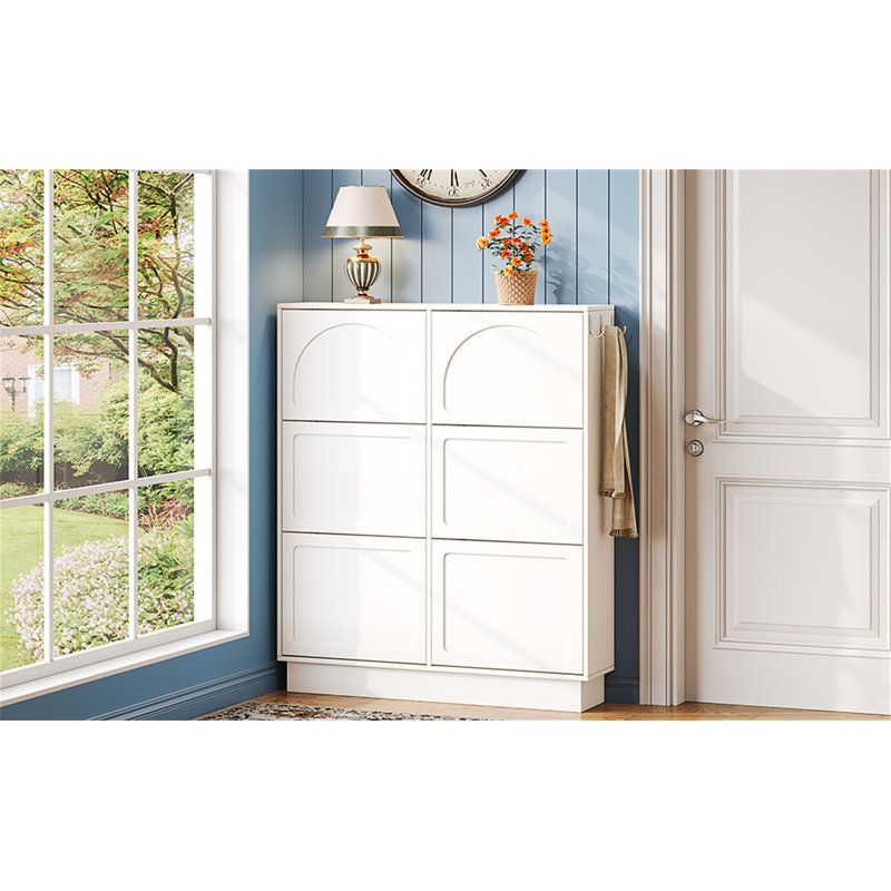 Armoire à chaussures moderne et étroite avec 6 tiroirs rabattables, Blanc