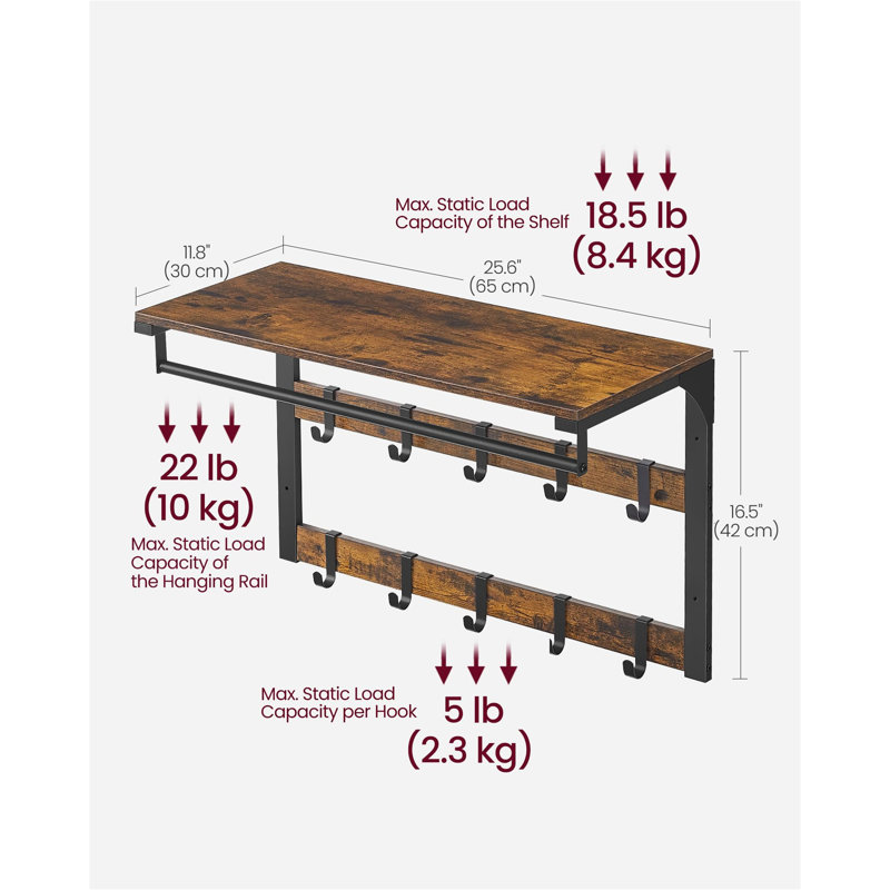 Brailee Wall Mounted Coat Rack, Brown/Black