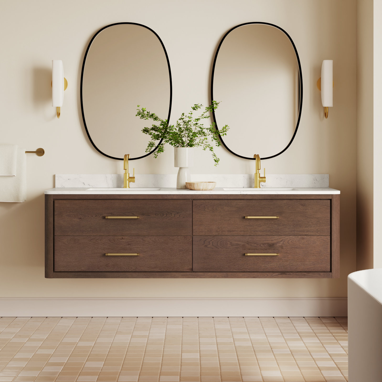 Cristo 72'' Double Bathroom Vanity, Dark Brown Oak