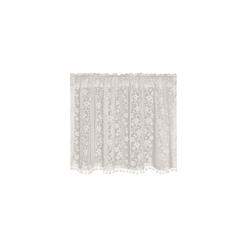 Tissu de rideau en dentelle en mousseline semi-diaphane avec broderie avec passe-tringle pour portes et fenêtres, S