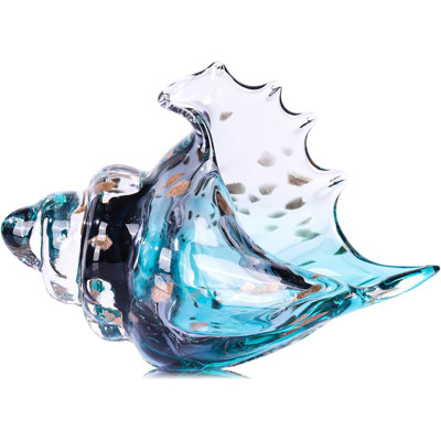 Hand Blown Glass Conch Statue,Sea Glass Art Figurine, Coastal Home Decor With Sea Shells, Living Room TV Stand Above Cabinet,Bookcase,Beach Decoration,Entryway Conch Horn Figurines