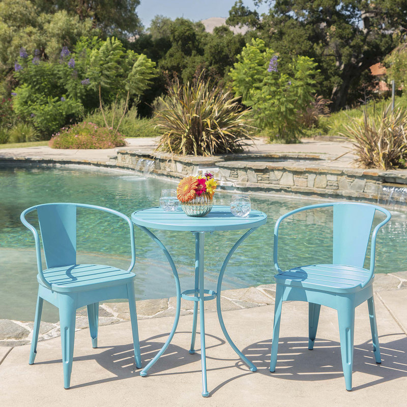 Colmar 3 PC KD Metal Set, Two Recliners, One Table, Powder Coated Iron, Waterproof