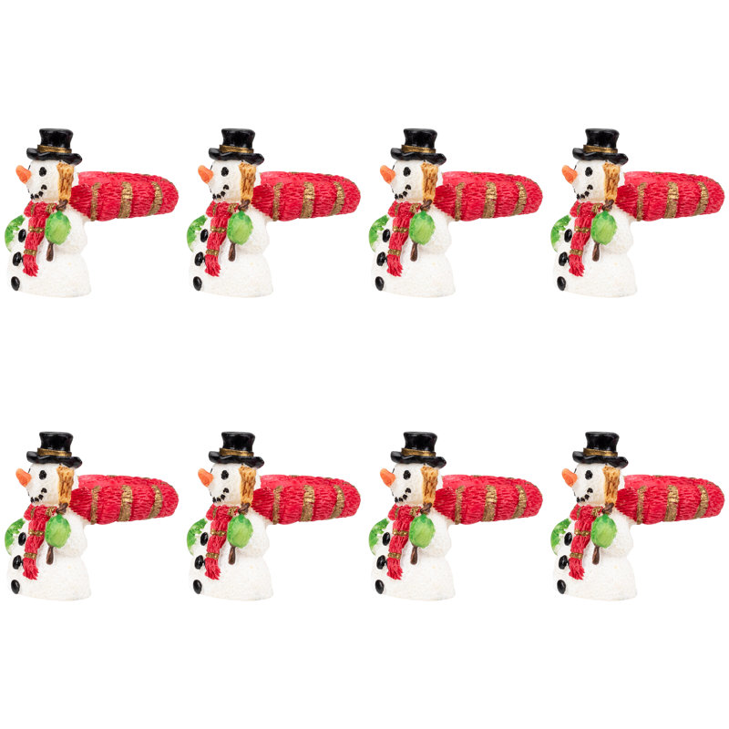 Anneaux de bougie de Noël bonhomme de neige avec chapeau haut de forme Smiley - 1,5 po - ensemble de 8