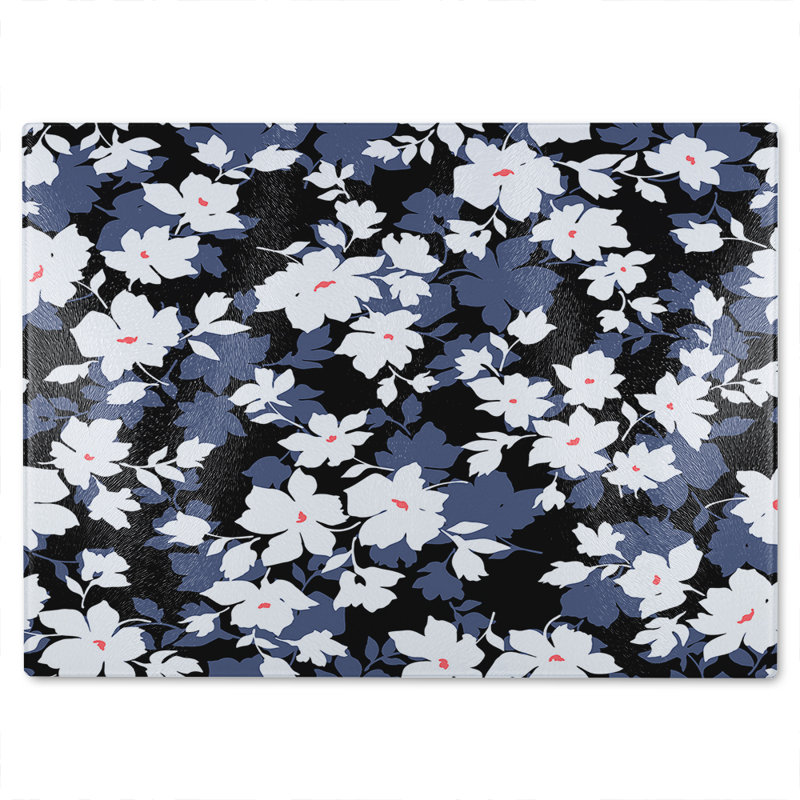 White Flowers Glass Chopping Board