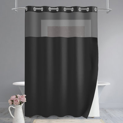 Cotton Blend Waffle Shower Curtain with Liner Included