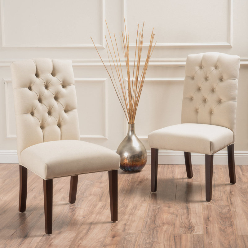 Ethylene Tufted Parsons Chair, Polyester Blend Ivory, Black