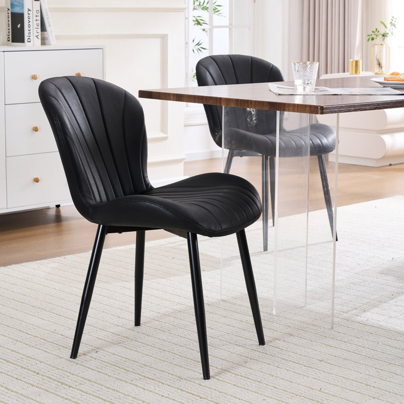 Comfort & Style Leather Upholstered Side Dining Chairs, Black