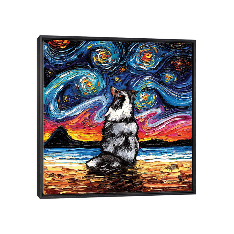Reproduction d’art sur toile « Merle Shetland Sheepdog Night » par AJA, H 26 po x l 26 po x P 1,5 po, Pas de tapis