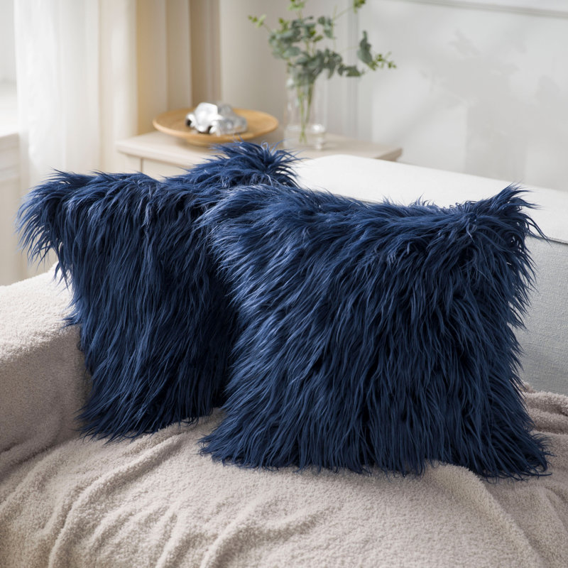 Coussin décoratif long en fausse fourrure, coussin d'appoint moelleux, Marine, Housse de coussin seulement - sans insert