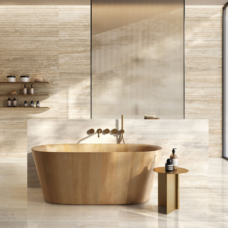 Carreau de porcelaine mat travertin 12X24 Travino, Ivoire ivoire