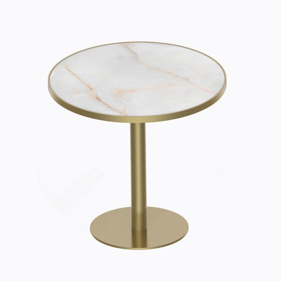 Table de salle à manger ronde ronde avec plateau en faux marbre, assemblage facile, structure en métal robuste pour les espaces compacts
