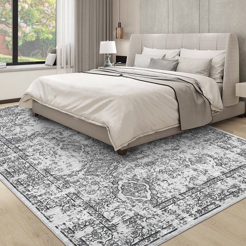 Non Slip Vintage Floral Floor Cover Non-Slip Thin Soft Retro Carpet Foldable Low-Pile Distressed Throw Rug for Dining Room Living Room Home Nursery