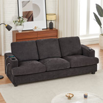 74" Loveseat Couch With Storage Armrests - Modern Chenille Sofa With USB & Type-C Ports, Deep Gray