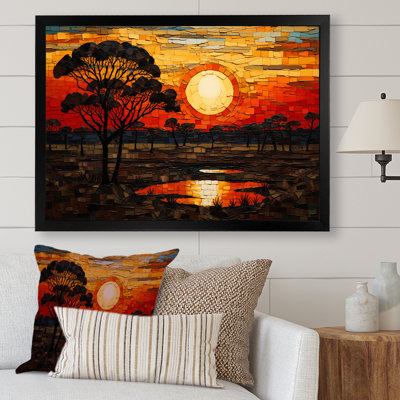 Savannah Sunset In African Safari Hues 3 - Boho Mosaic Wall Art Decor