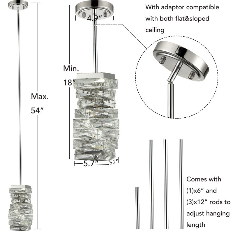 Luminaire suspendu simple à DEL Ratliffe, Chrome poli