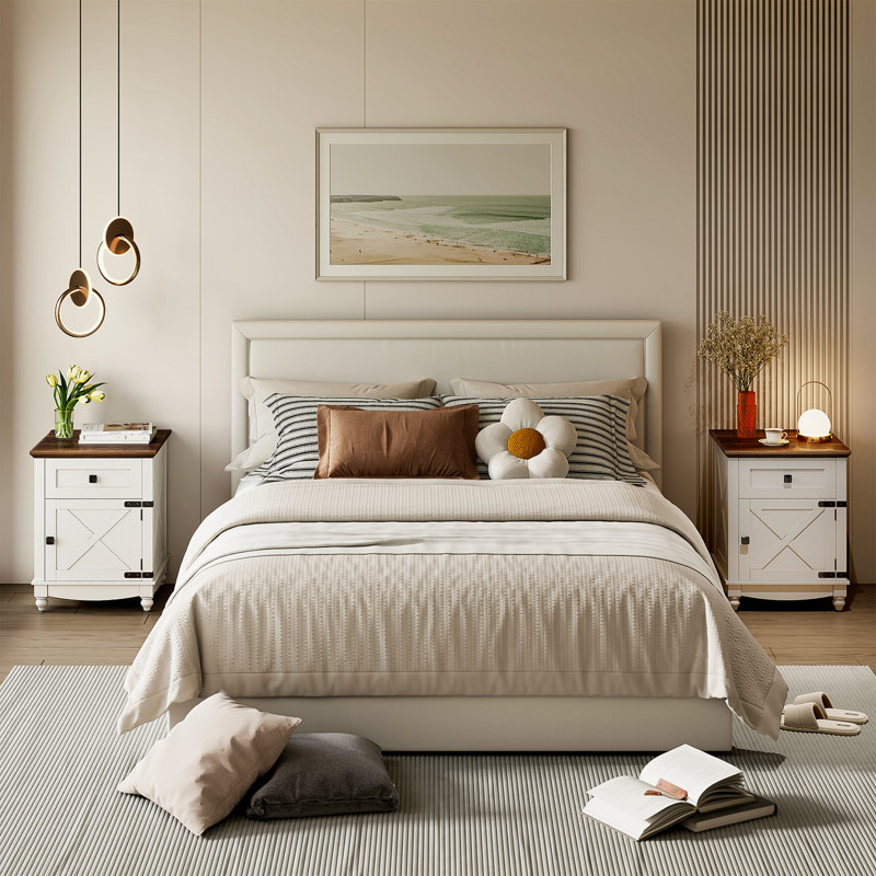 Farmhouse End Table, Side Table, Nightstand With Adjustable Shelf And Drawer