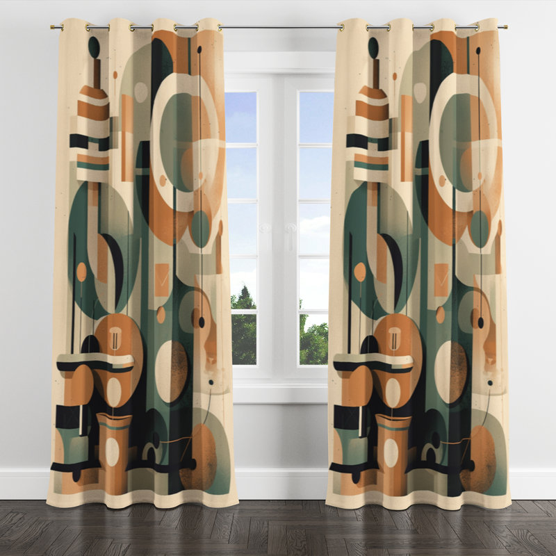 Rideau occultant à œillets orange et vert Mid Century Momentum I - Mid-Century, l 52 po x L 108 po, Golden Grommets